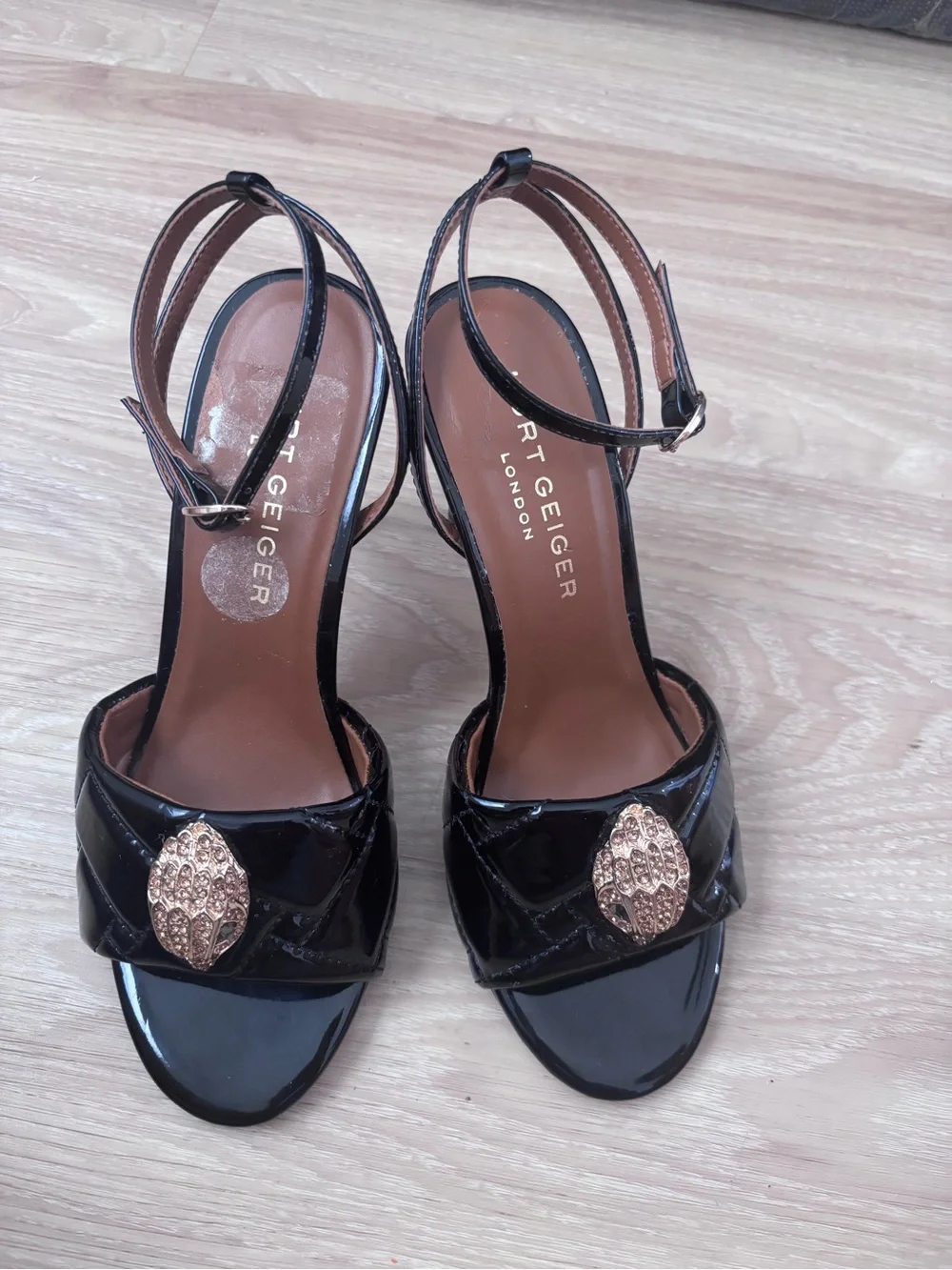 Kurt Geiger Black Patent Slingback Heels with Gold Detail